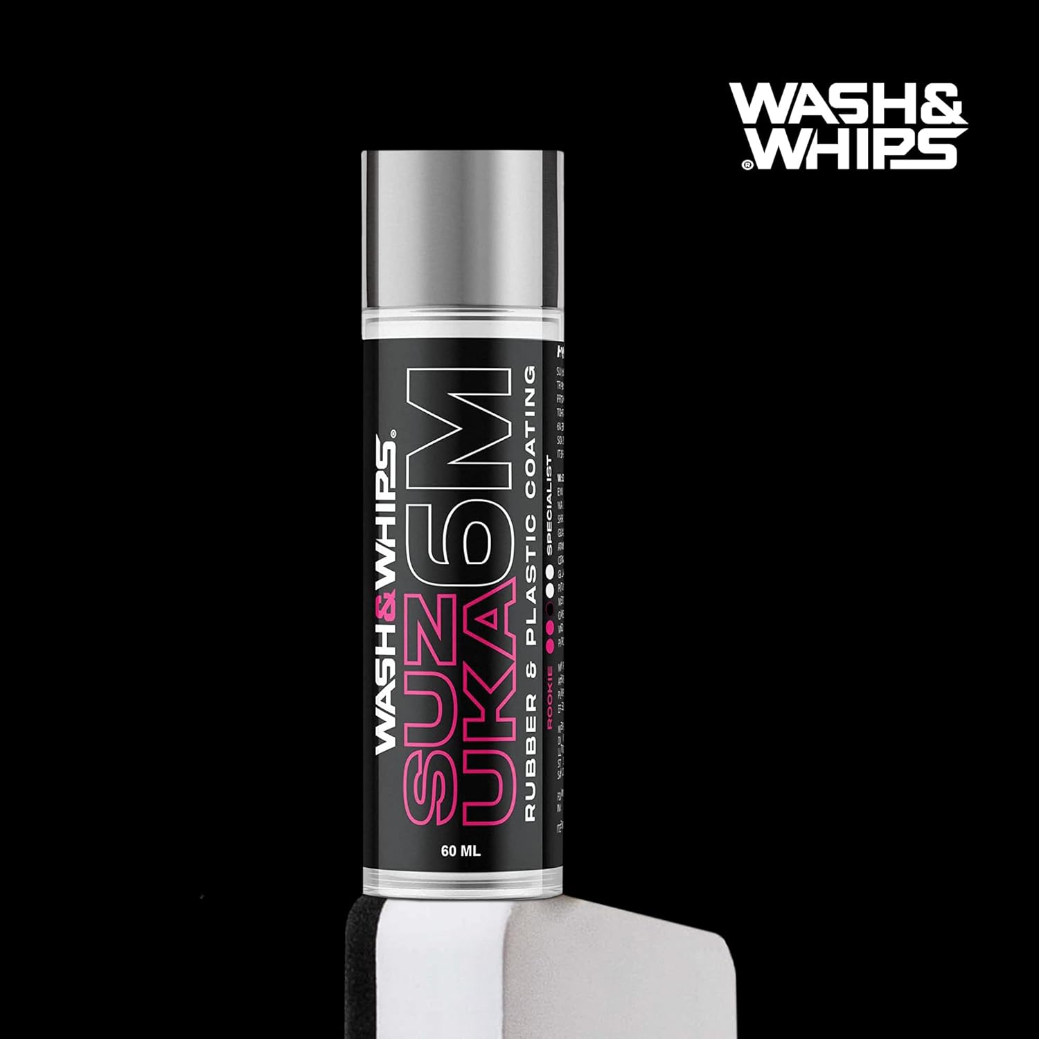 WASH&WHIPS Suzuka 6M Rubber & Plastic Coating for Cars, Restores and Brings Back Black - Concentrated Formula Non-Greasy, 60ml