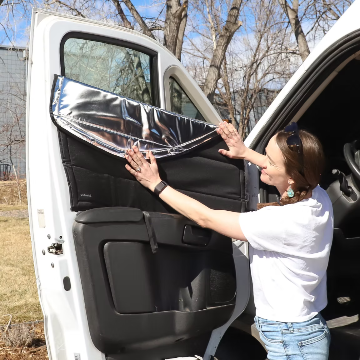Load video: Promaster Reflective Front Door Window Covers (Pair)
