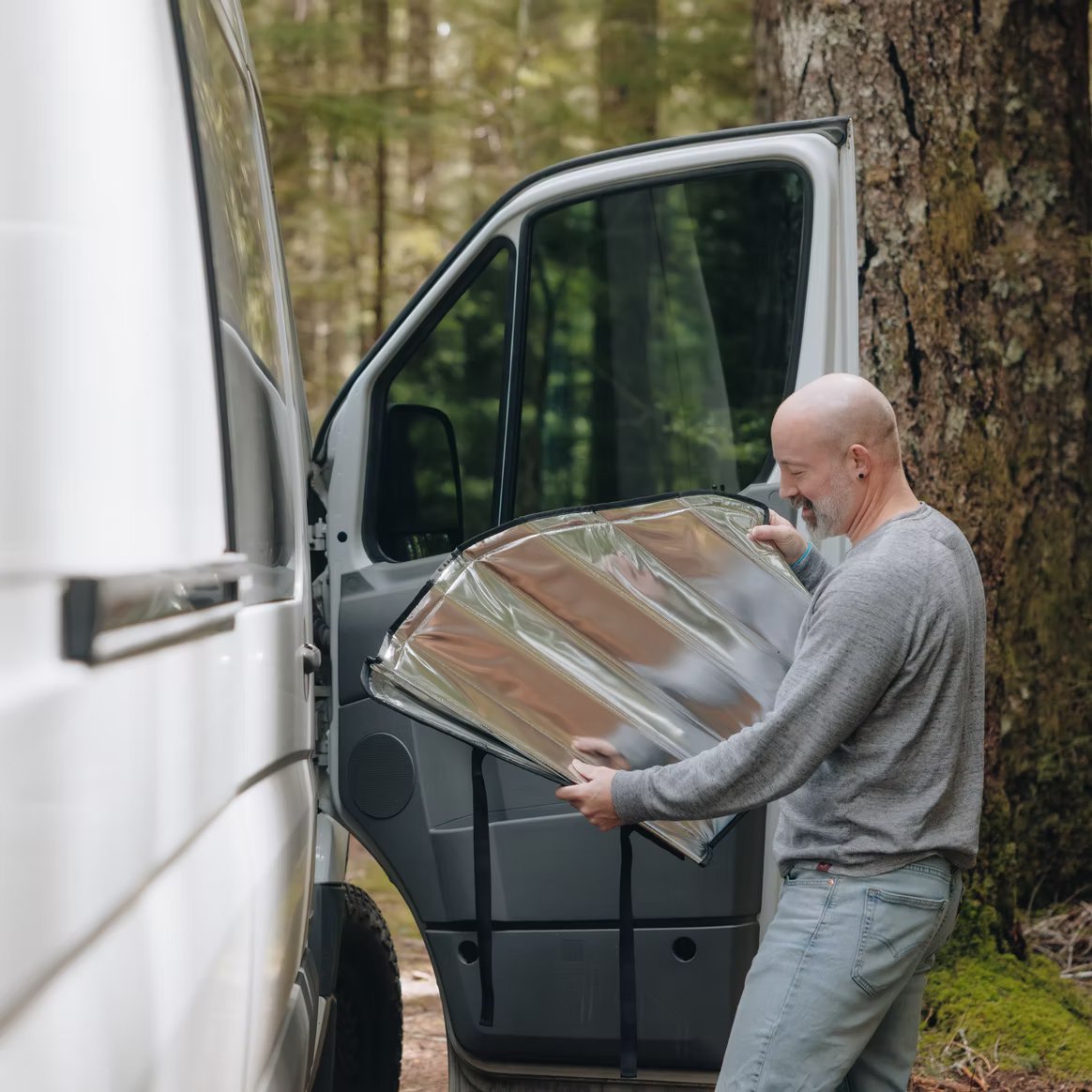 Load video: Sprinter Refelective Front Door Window Cover (PAIR)