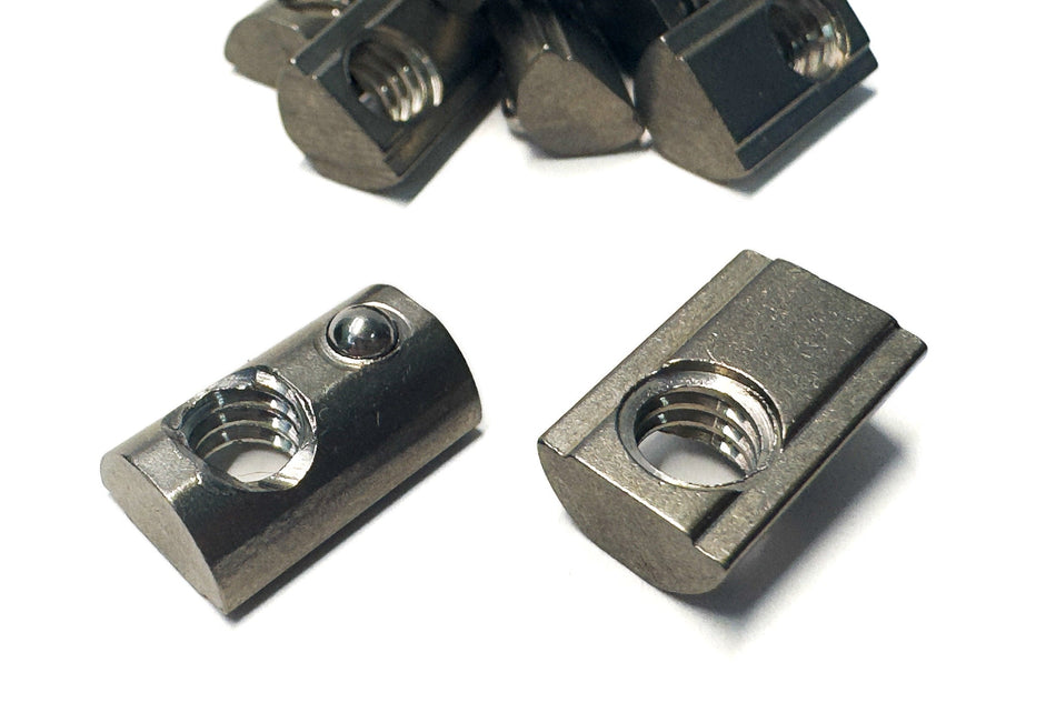10S Self-Aligning Roll-In T-Nuts with Ball Spring – 304 Stainless Steel (1/4-20 Thread)