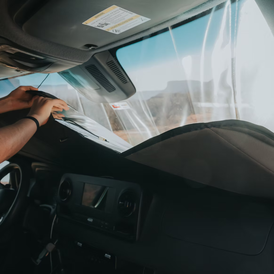 Load video: Sprinter Reflective Front Windshield Cover