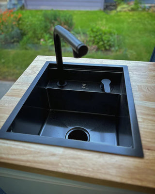 Black Stainless Steel Sink with Hideaway Faucet