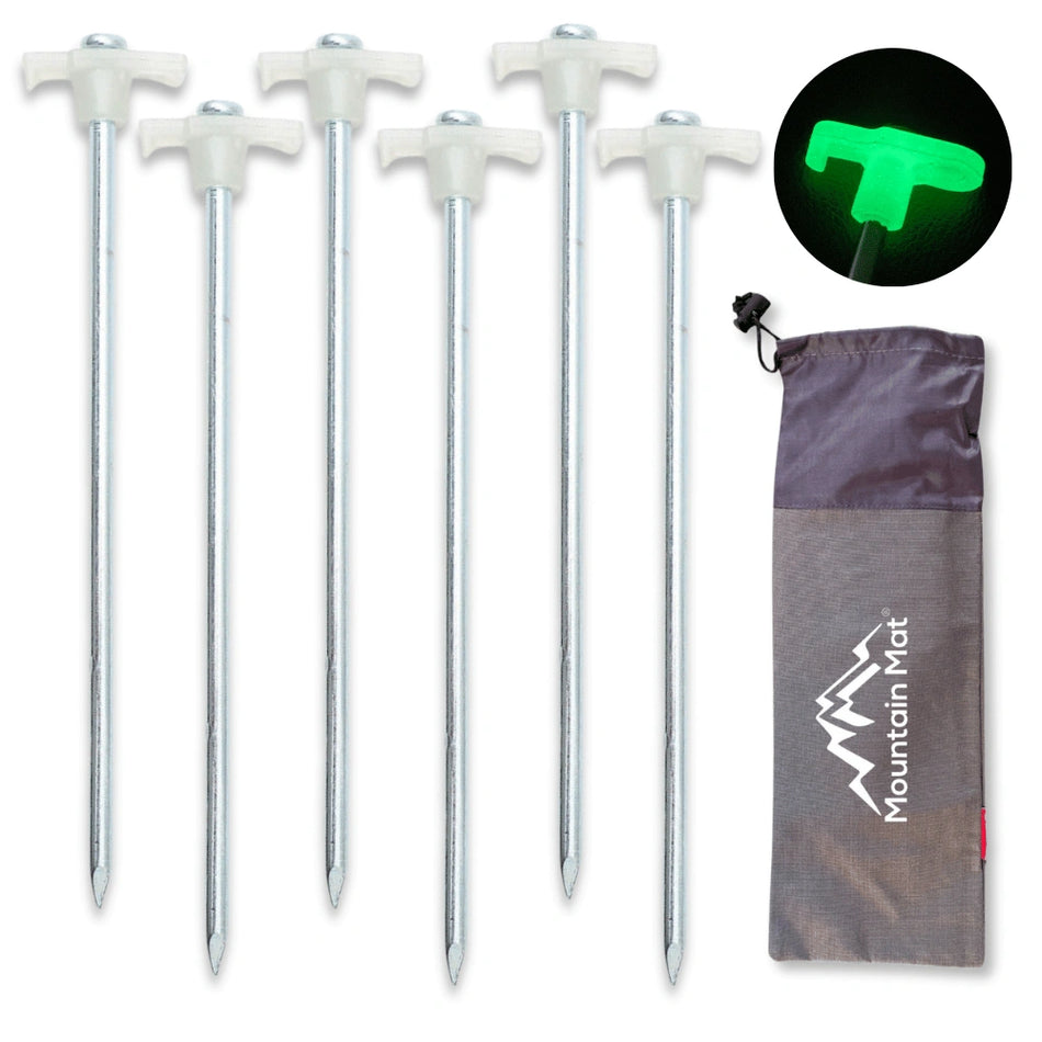 RV Mat Stakes – Stainless Steel with Glow Caps (6 Pack)