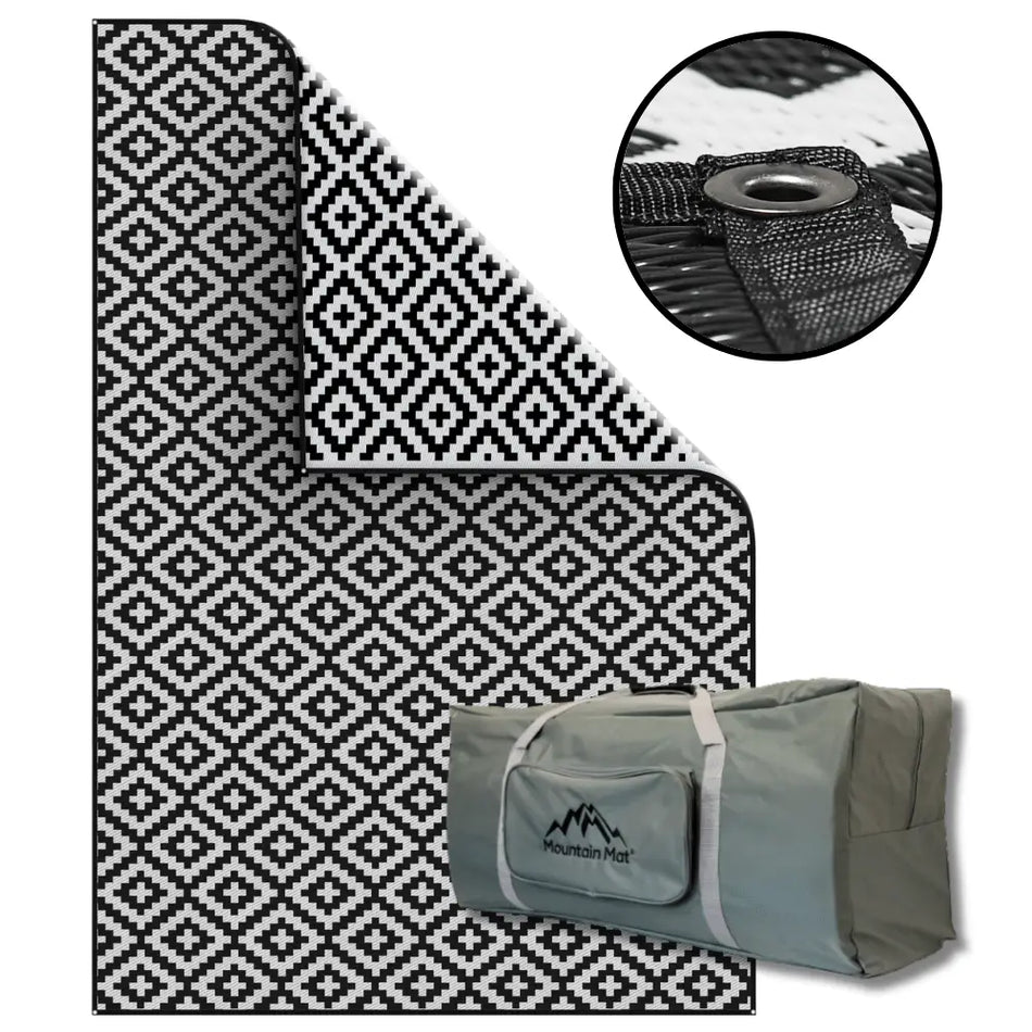 Black & Gray Geometric RV Outdoor Mat